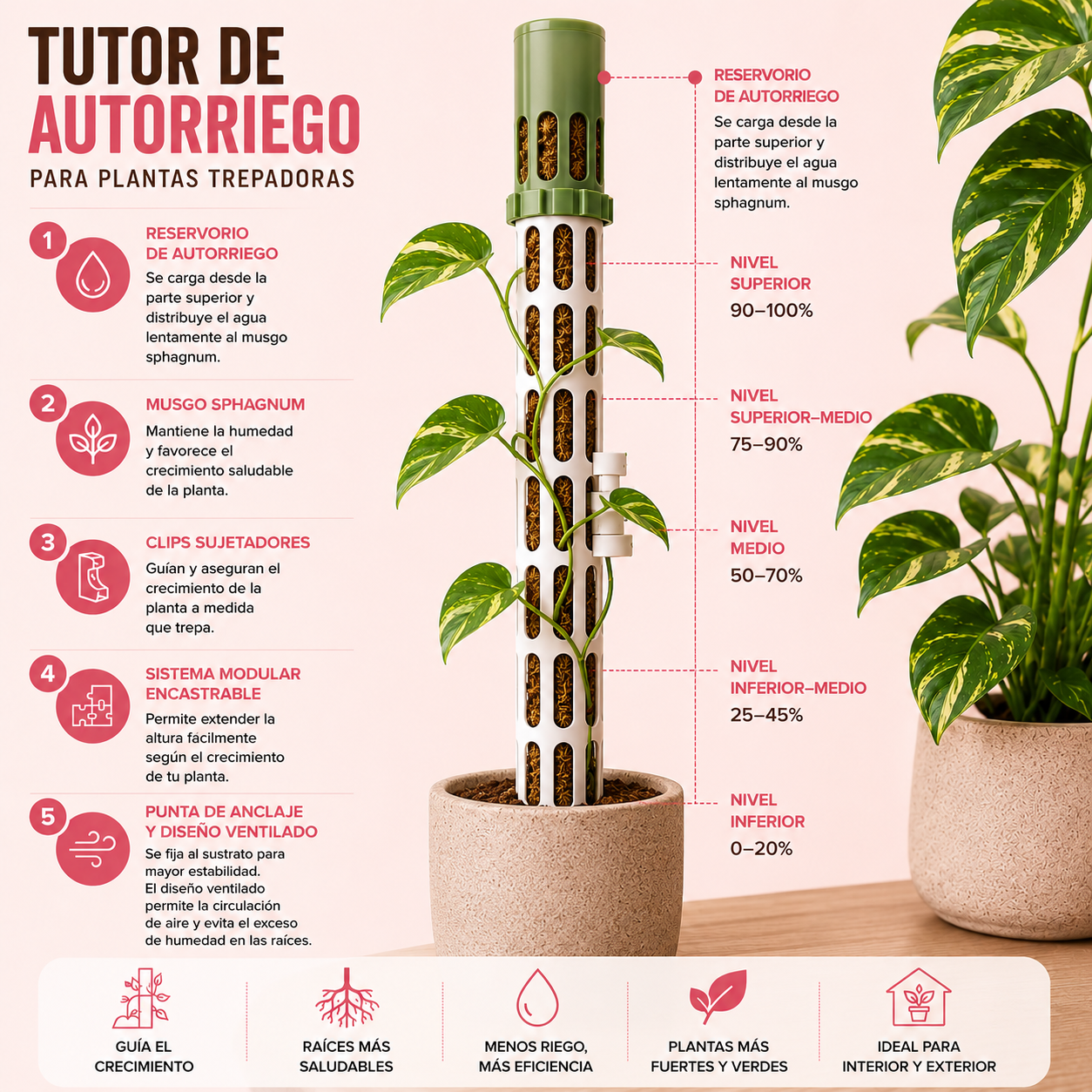 Tutor Modular con Autorriego para Plantas Trepadoras – 80 cm