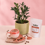 Combo regalo para mamá 🌸: Planta Exótica + Taza y Platito Artesanal + Café Antillas